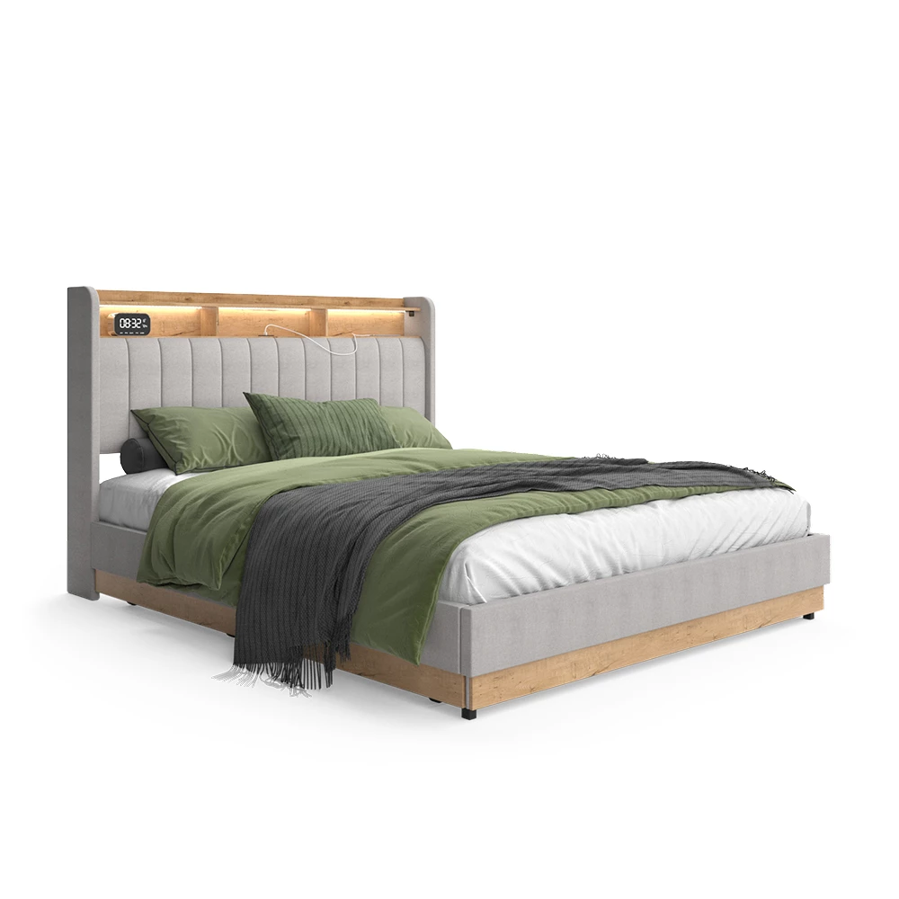 livinity® Polsterbett Grau 167.5 x 216 cm mit Matratze, Nura