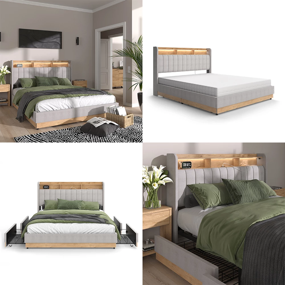 livinity® Polsterbett Grau 167.5 x 216 cm mit Matratze, Nura