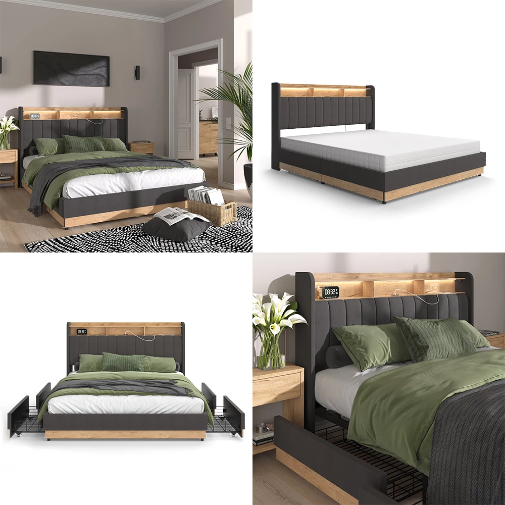 Polsterbett Nura Anthrazit 160x200 cm mit Matratze livinity®