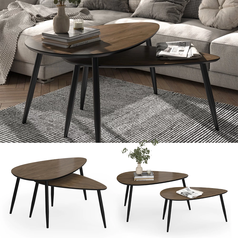 ViccoSet masă de cafea"Veyo",Nuc/negru ,98x48 cmSet, 2 părți