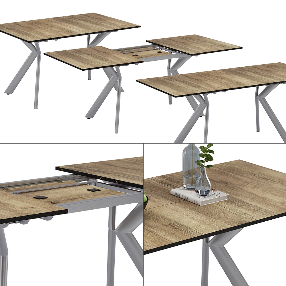 Nahaufnahme von Esstisch in Eiche rustikal/Grau, zeigt Design- und Oberflächendetails