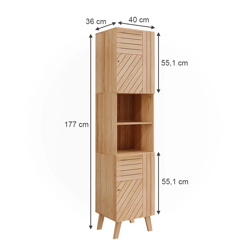 Vicco Badschrank "Lucie", Bambus, 40 x 177 cm mit 2 Türen