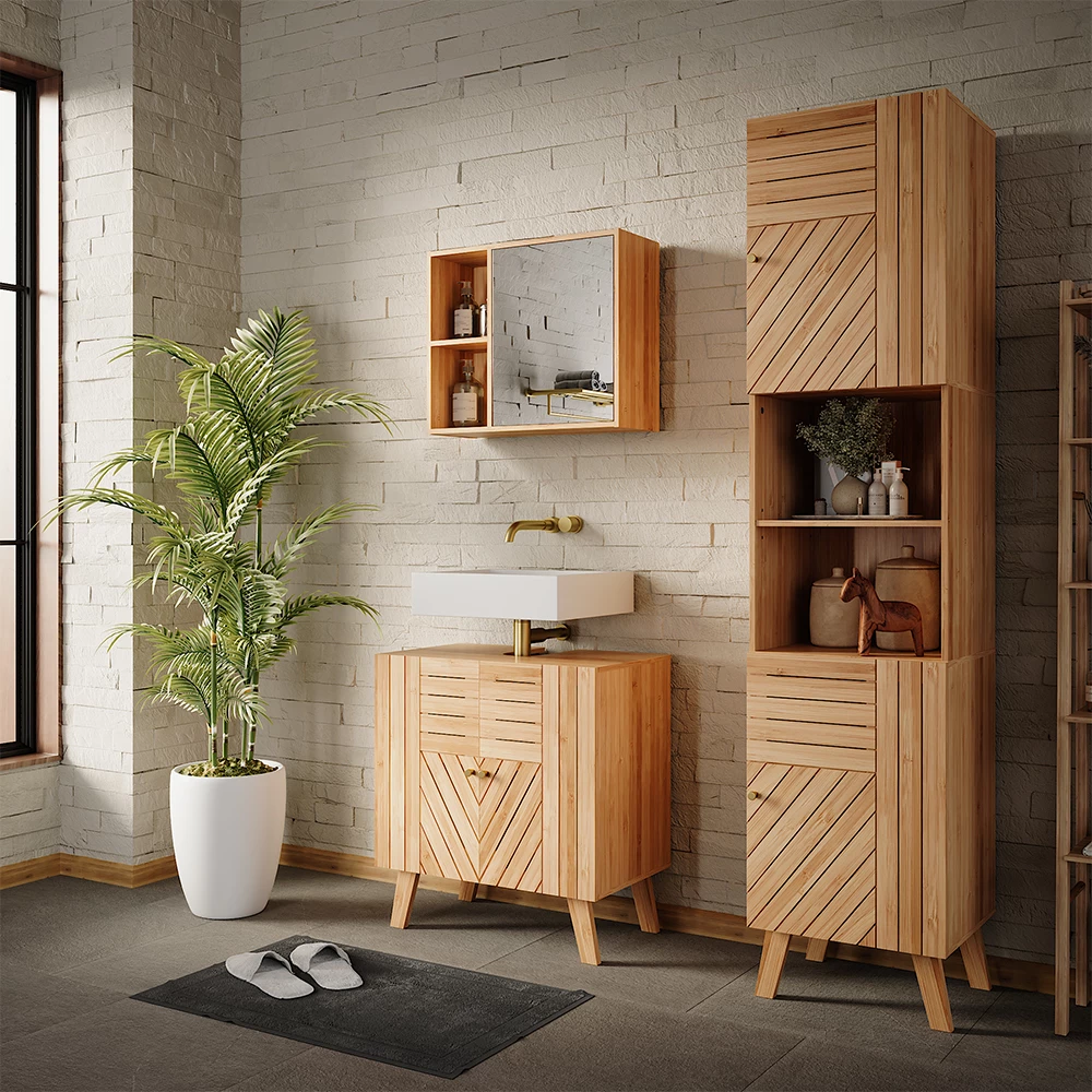 Vicco Badschrank "Lucie", Bambus, 40 x 177 cm mit 2 Türen