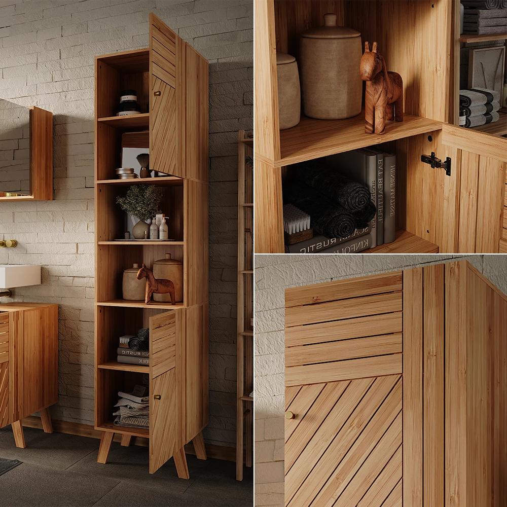 Vicco Badschrank "Lucie", Bambus, 40 x 177 cm mit 2 Türen