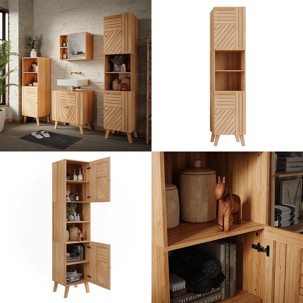 Vicco Badschrank "Lucie", Bambus, 40 x 177 cm mit 2 Türen