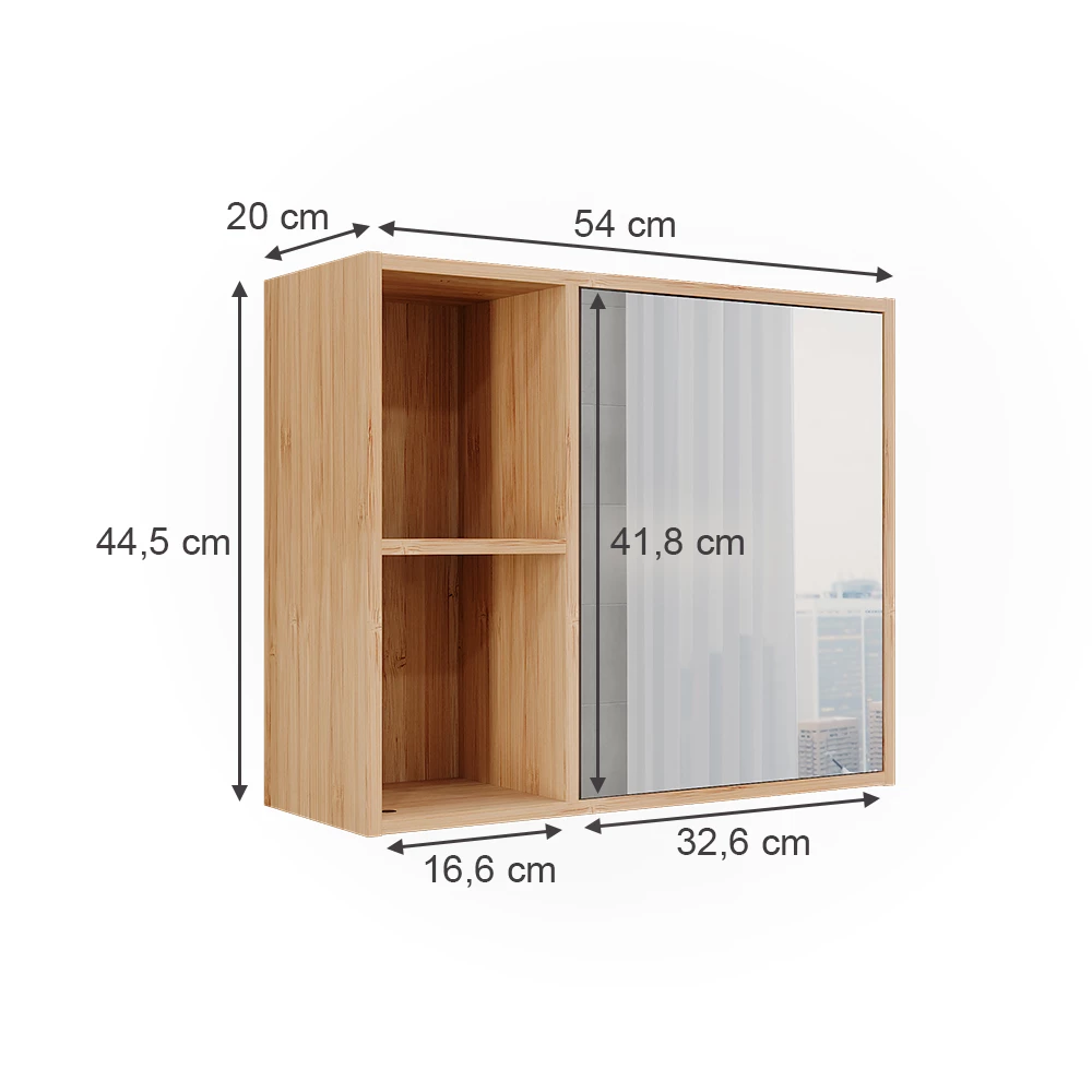 Vicco Badspiegelschrank "Lucie", Bambus, 54 x 44.5 cm mit Spiegel