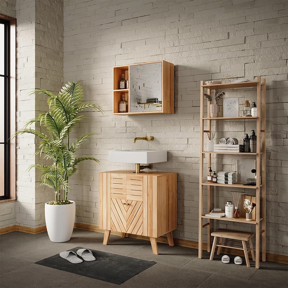Vicco Badspiegelschrank "Lucie", Bambus, 54 x 44.5 cm mit Spiegel