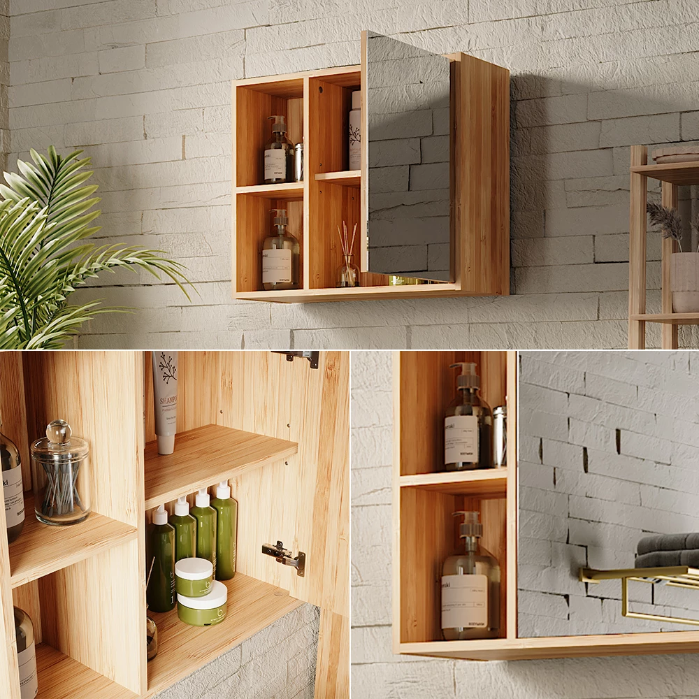 Vicco Badspiegelschrank "Lucie", Bambus, 54 x 44.5 cm mit Spiegel