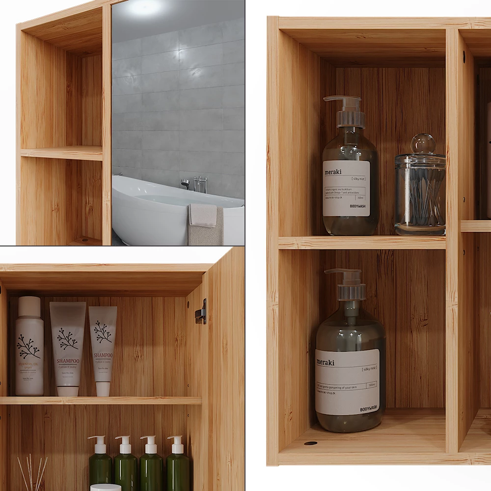 Vicco Badspiegelschrank "Lucie", Bambus, 54 x 44.5 cm mit Spiegel