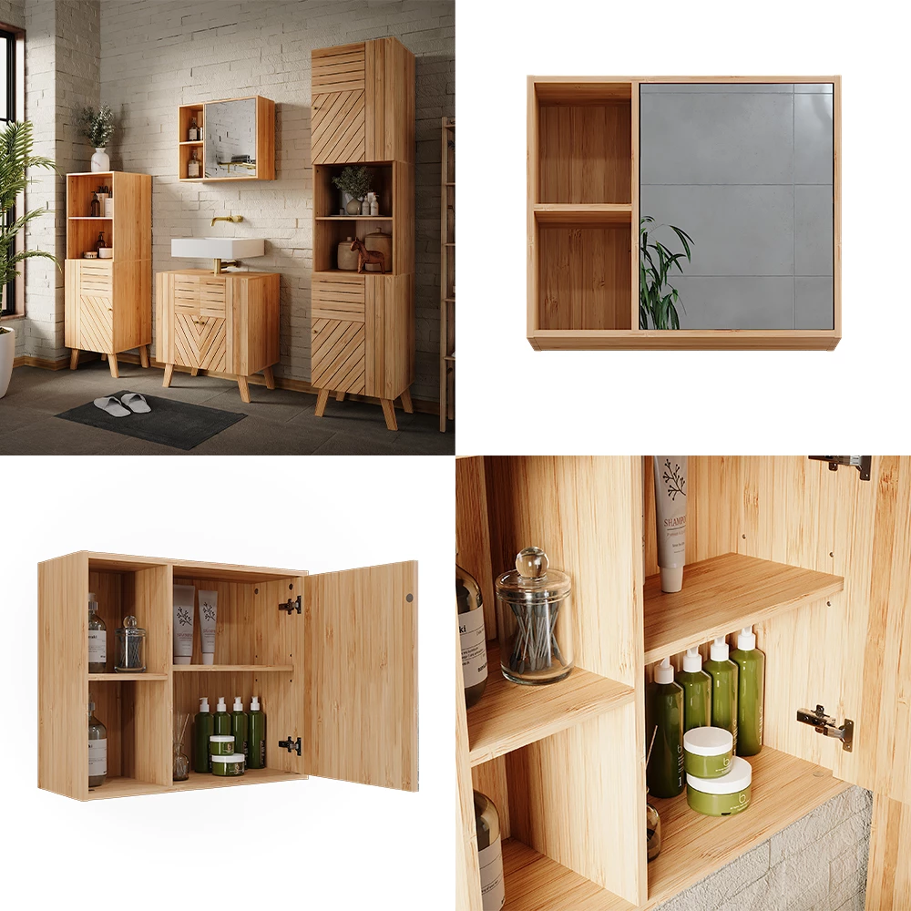 Vicco Badspiegelschrank "Lucie", Bambus, 54 x 44.5 cm mit Spiegel