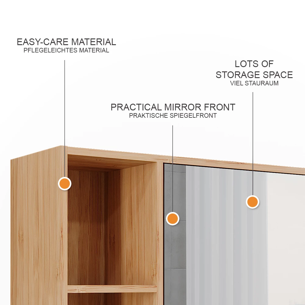Vicco Badspiegelschrank "Lucie", Bambus, 54 x 44.5 cm mit Spiegel