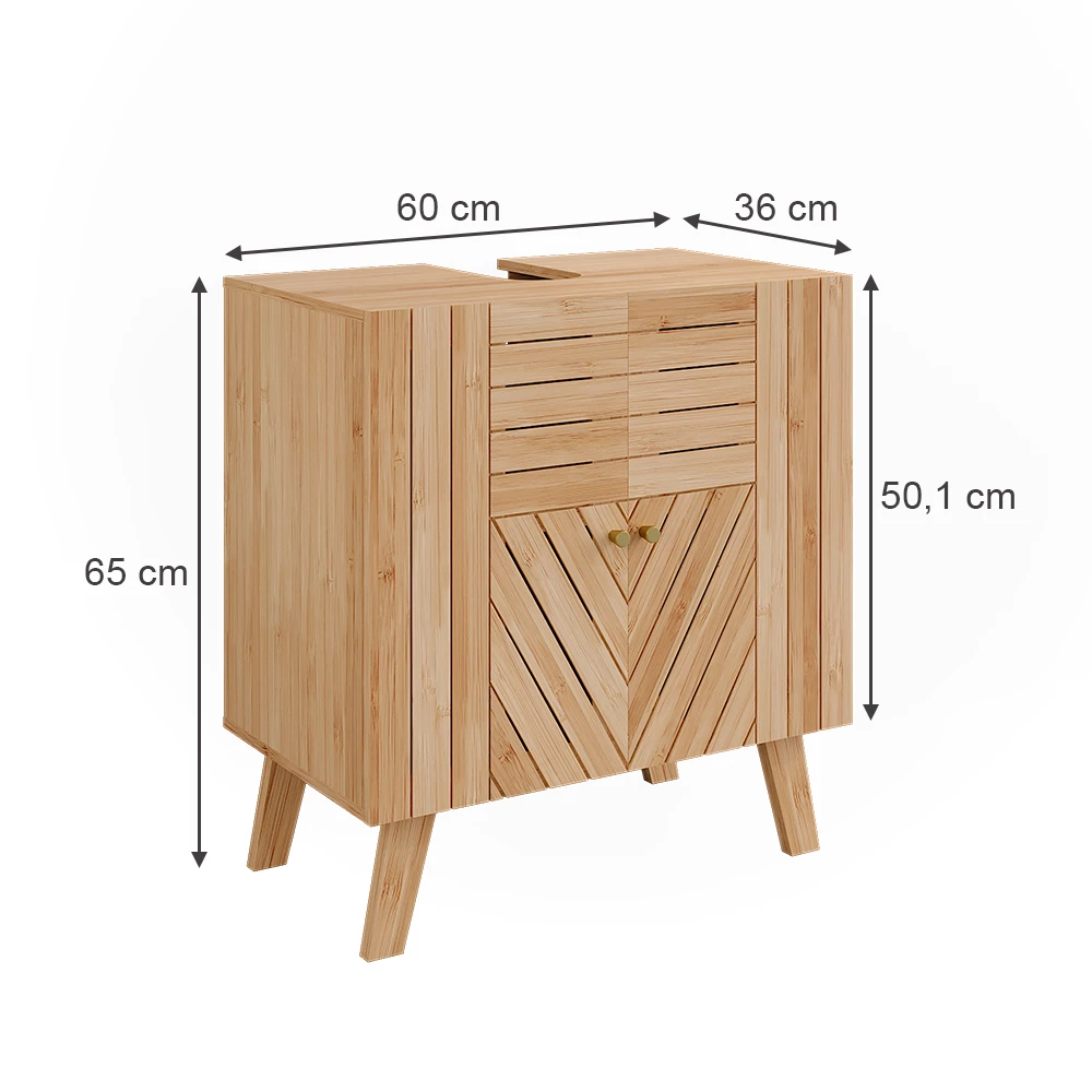 Vicco Waschbeckenunterschrank "Lucie", Bambus, 60 x 65 cm mit 2 Türen