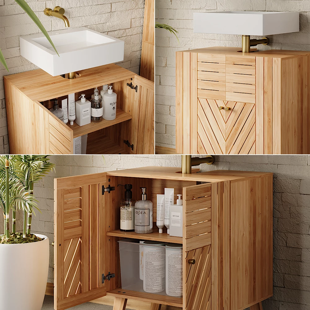 Vicco Waschbeckenunterschrank "Lucie", Bambus, 60 x 65 cm mit 2 Türen