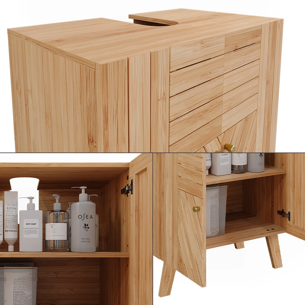 Vicco Waschbeckenunterschrank "Lucie", Bambus, 60 x 65 cm mit 2 Türen