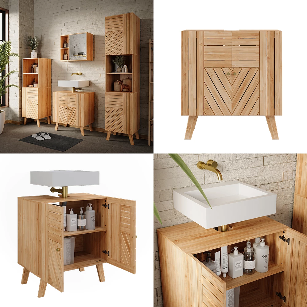 Vicco Waschbeckenunterschrank "Lucie", Bambus, 60 x 65 cm mit 2 Türen