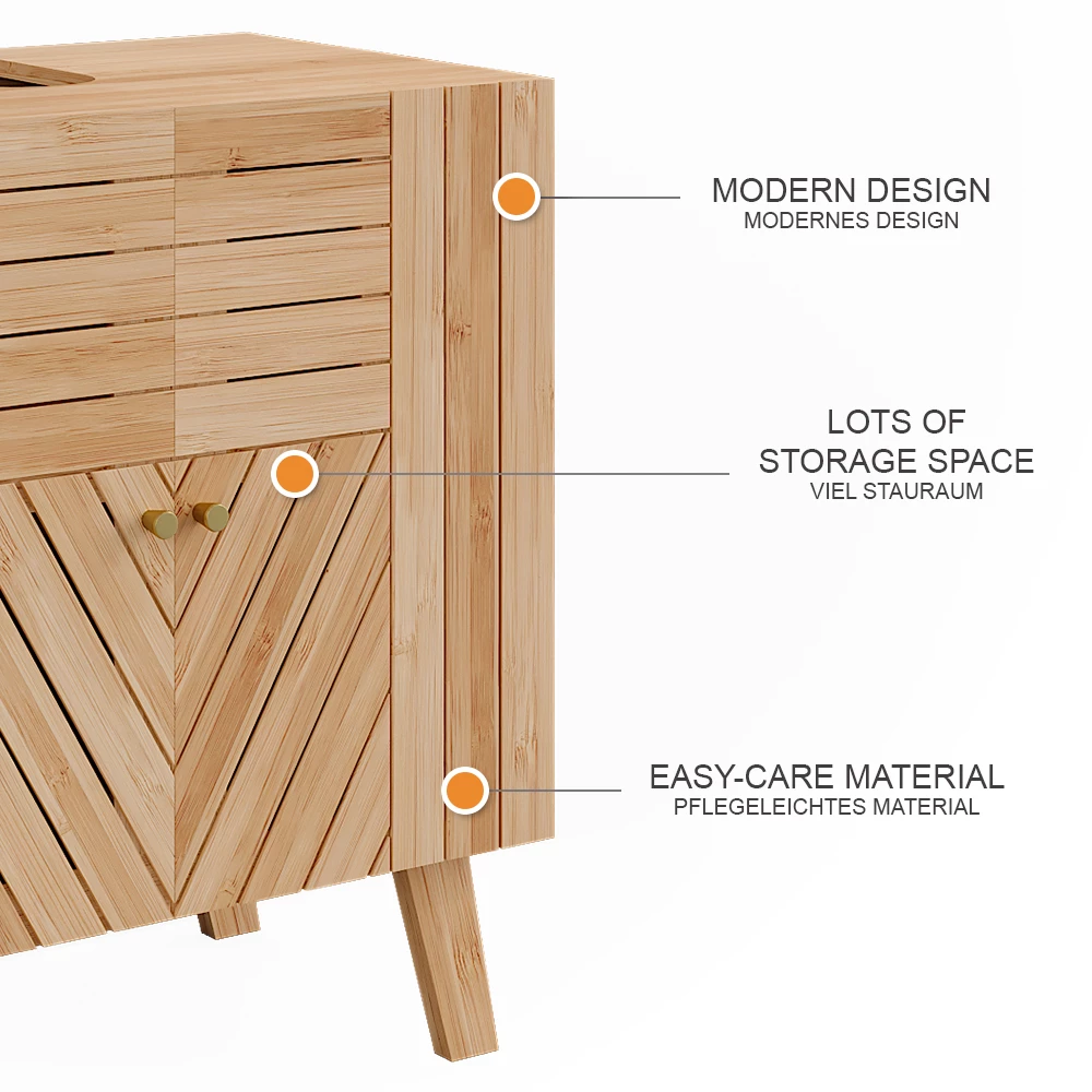 Vicco Waschbeckenunterschrank "Lucie", Bambus, 60 x 65 cm mit 2 Türen