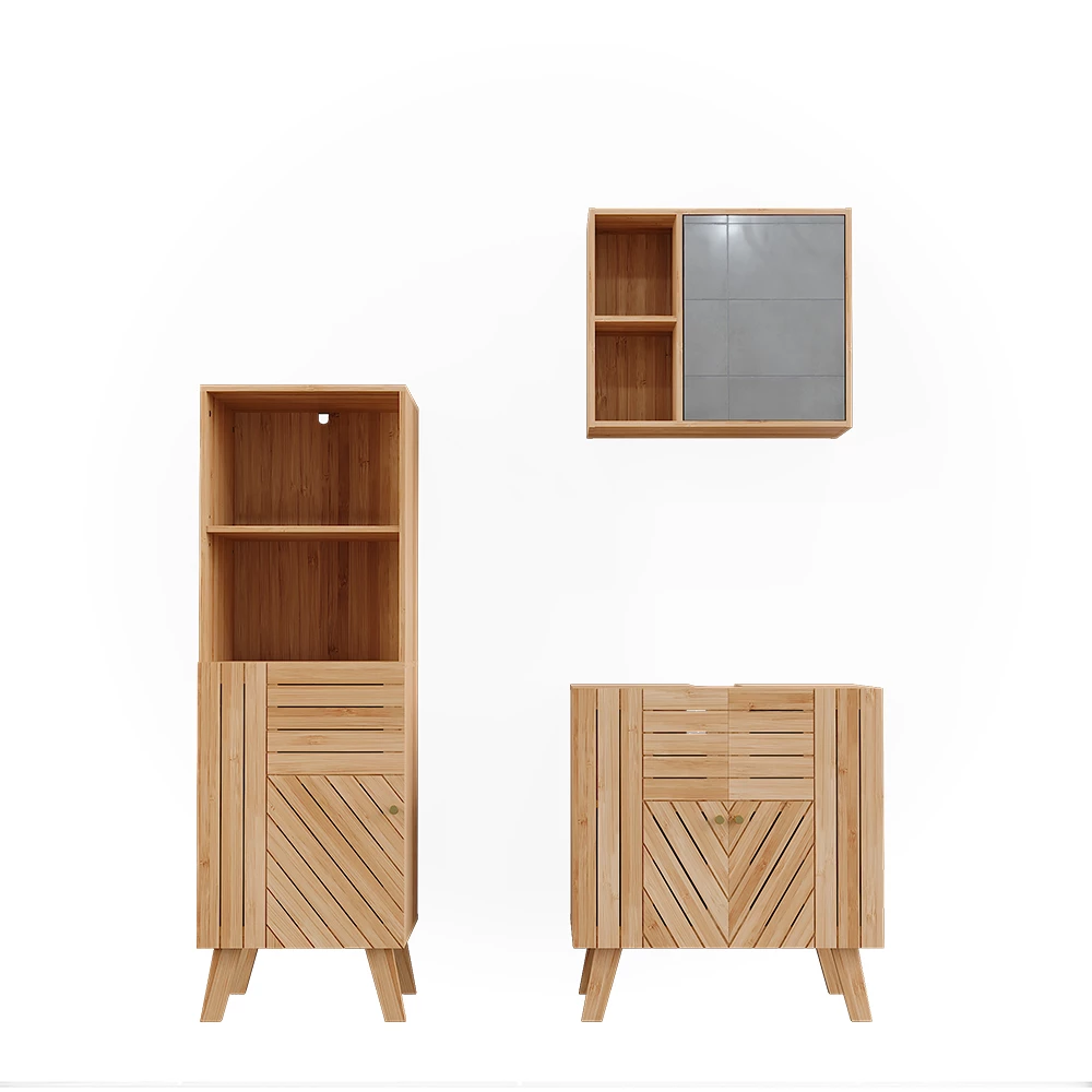 Vicco Badmöbel-Set Bambus 3 Teile, mit Midischrank, Lucie