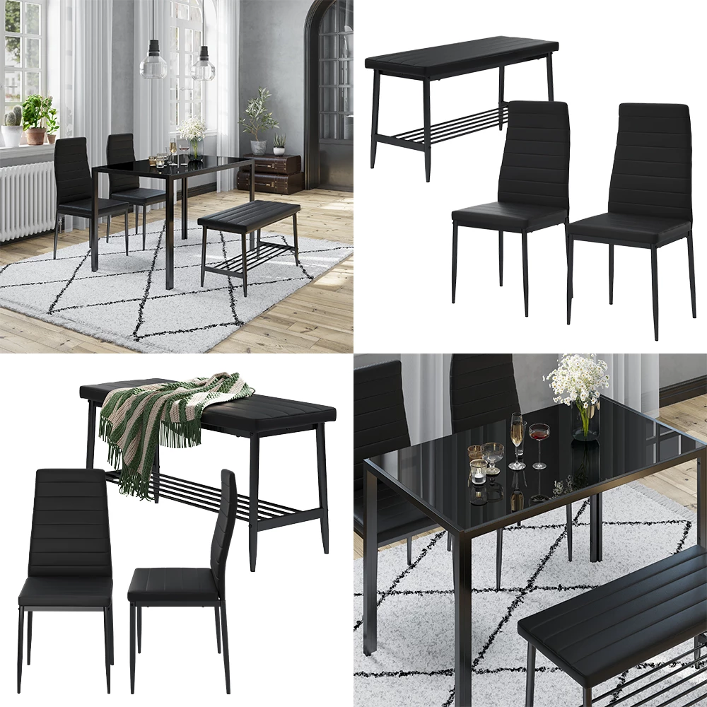Sitzbank Grand Schwarz 85 x 46.5 cm 3-teiliges Set livinity®