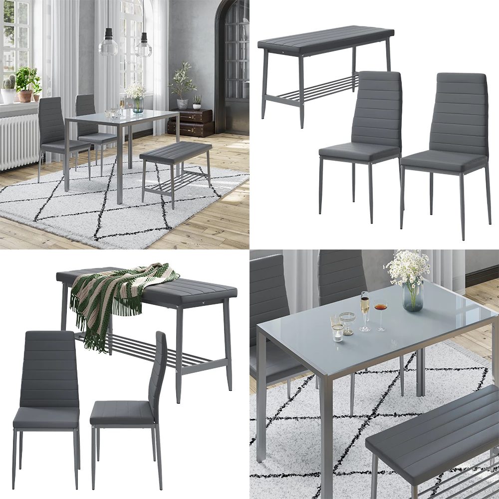 Sitzbank und Stuhl Grand Grau 85 x 46.5 cm 3-teiliges Set livinity®