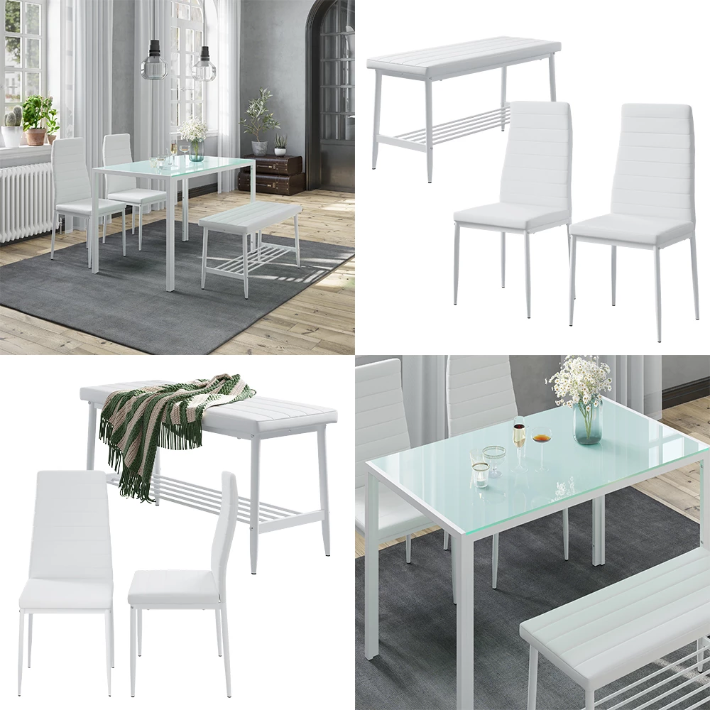 Sitzbank und Stuhl Grand Weiß 85 x 46.5 cm 3-teiliges Set livinity®