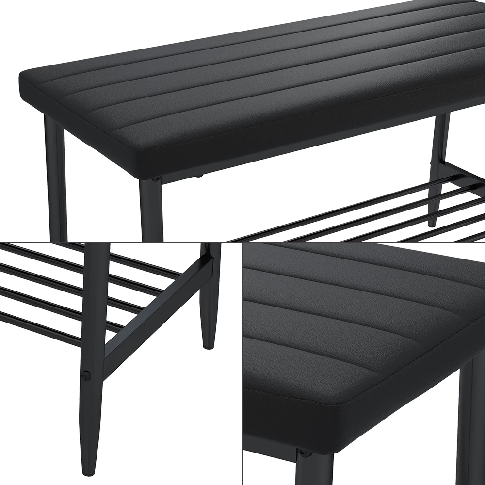 Nahaufnahme von Sitzbank  in Schwarz, zeigt Design- und Oberflächendetails