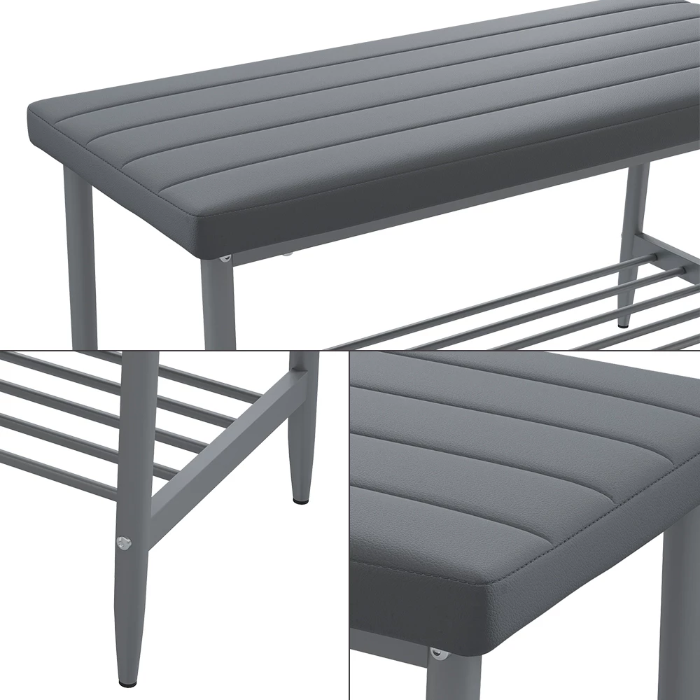 Nahaufnahme von Sitzbank  in Grau, zeigt Design- und Oberflächendetails