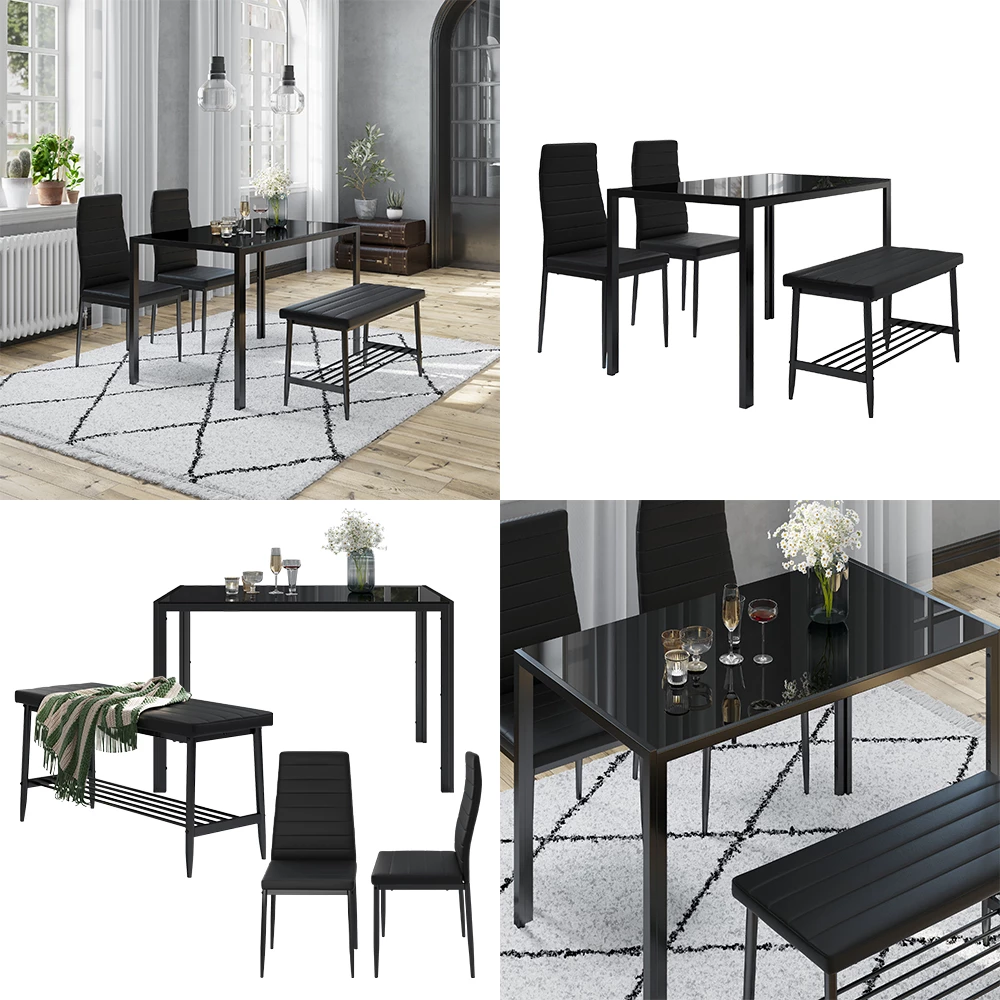 Esstisch-Set Grand Schwarz 120 x 70 cm 4-teiliges Set livinity®
