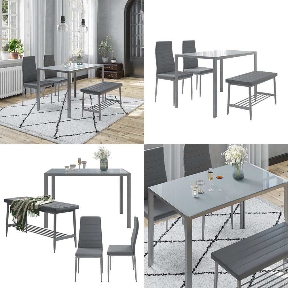 Esstisch-Set Grand Grau 120 x 70 cm 4-teiliges Set livinity®
