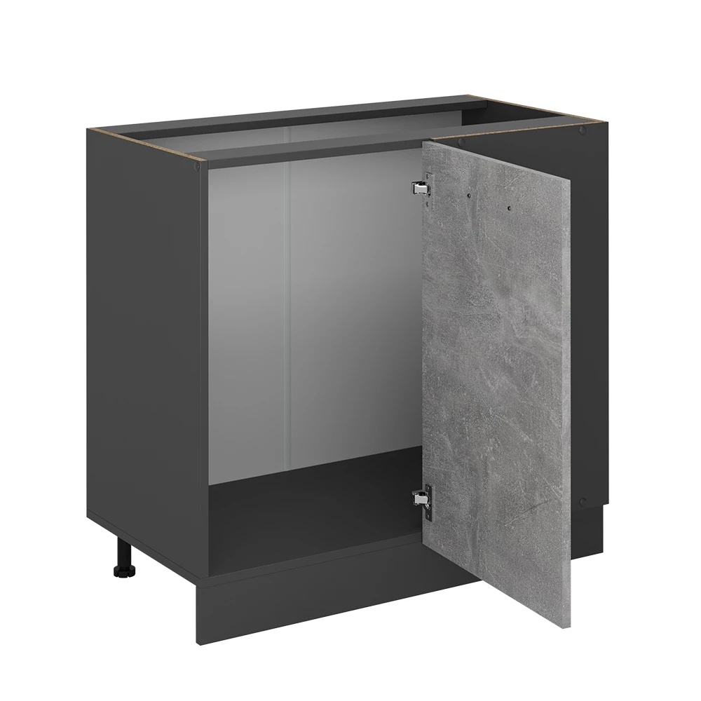 Hoekkast in Beton on white background with decorative elements