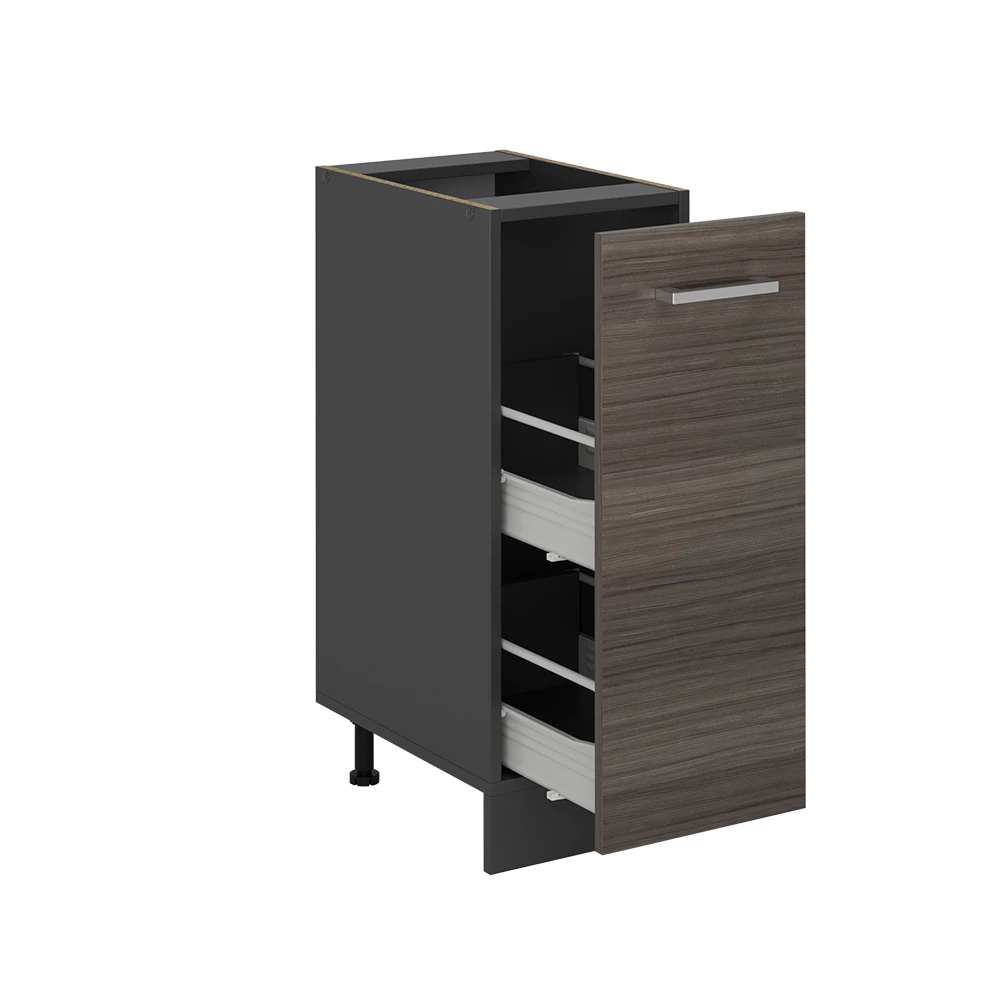 Meuble de cuisine en Gris noble sur fond blanc avec des éléments décoratifs