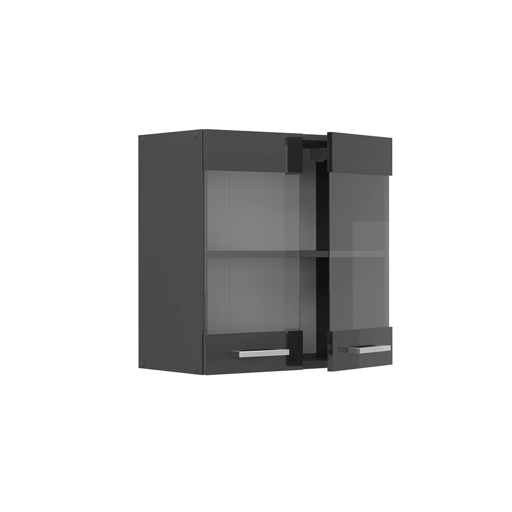 Glazen keukenkast in Antraciet Hoogglans on white background with decorative elements
