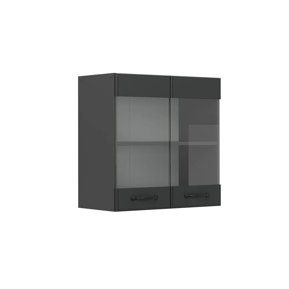 Glazen keukenkast in Antraciet landhuis on white background