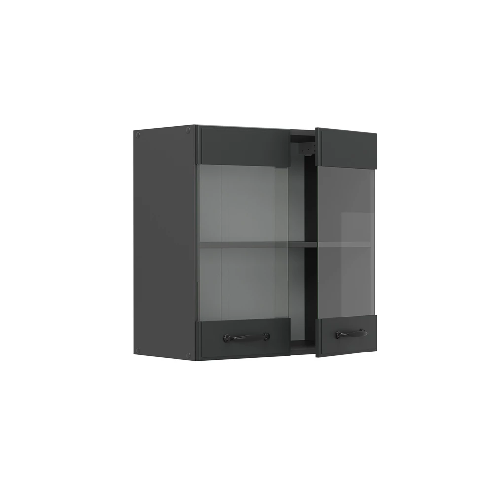 Glazen keukenkast in Antraciet landhuis on white background with decorative elements