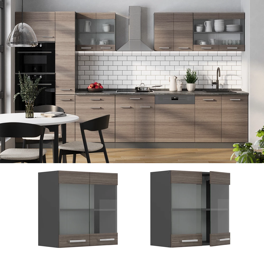 Armoire en verre en Gris noble, présenté dans un décor ambiant et sur fond blanc