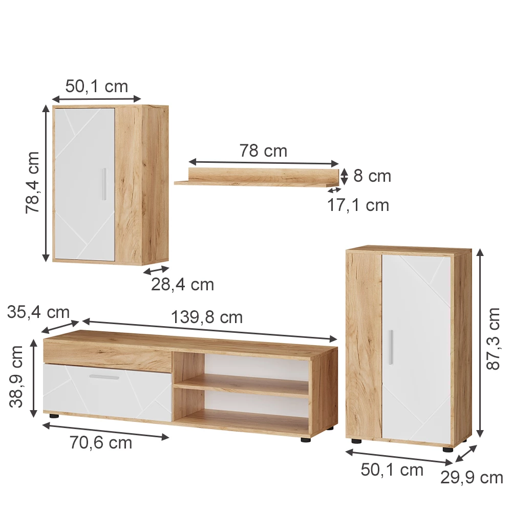livinity® Wohnwand GKO/Weiß 4-teiliges Set, Berno