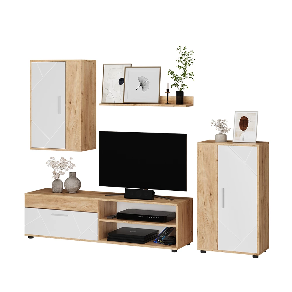 livinity® Wohnwand GKO/Weiß 4-teiliges Set, Berno