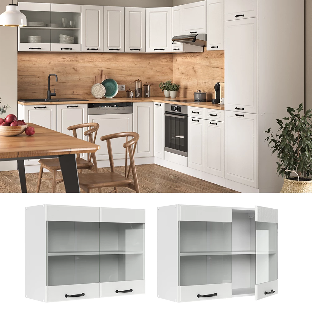 Vicco Küchenglasschrank Weiß Landhaus 80 cm, R-Line