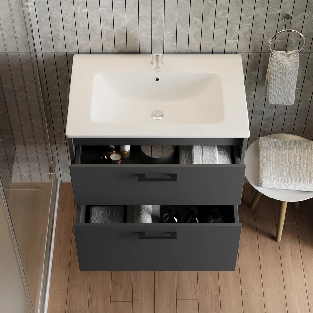 Vicco Set di mobili da bagno Antracite 80 x 61.5 cm con lavabo, Lanco