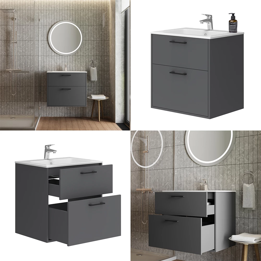 Vicco Badkamermeubelset Antraciet 61 x 61.5 cm met wastafel, Lanco