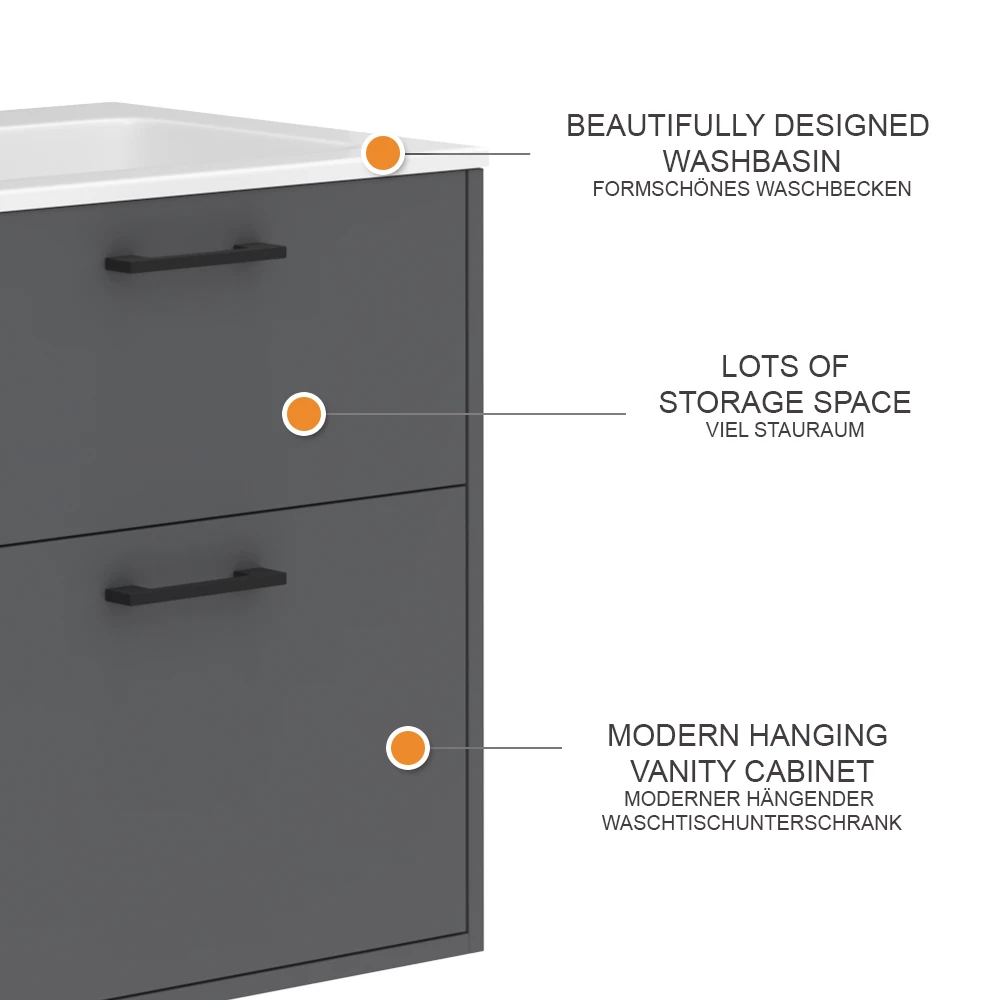 Vicco Badkamermeubelset Antraciet 61 x 61.5 cm met wastafel, Lanco