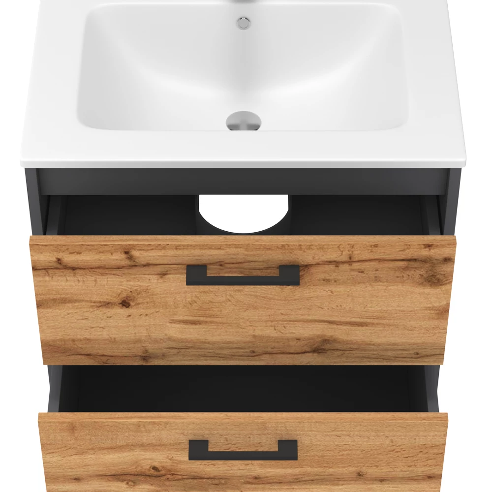 Vicco Badmöbel-Set Anthrazit/Goldkraft Eiche 61 x 61.5 cm mit Waschbecken, Lanco