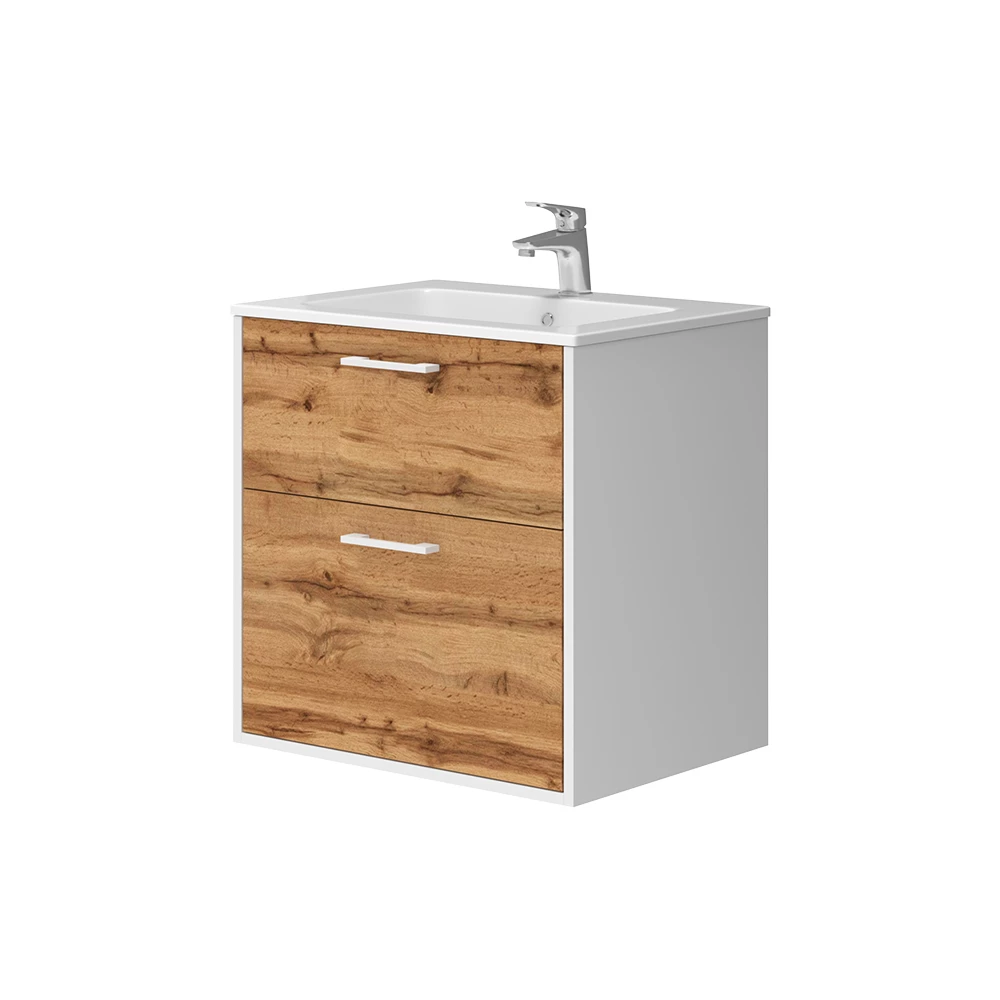 Vicco Badmöbel-Set Weiß/Goldkraft Eiche 61 x 61.5 cm mit Waschbecken, Lanco