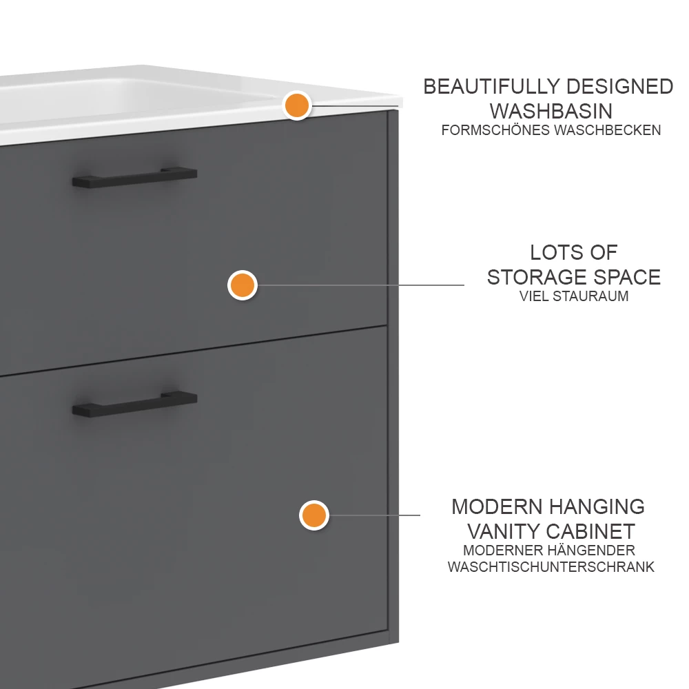 Vicco Set di mobili da bagno Antracite 80 x 61.5 cm con lavabo, Lanco