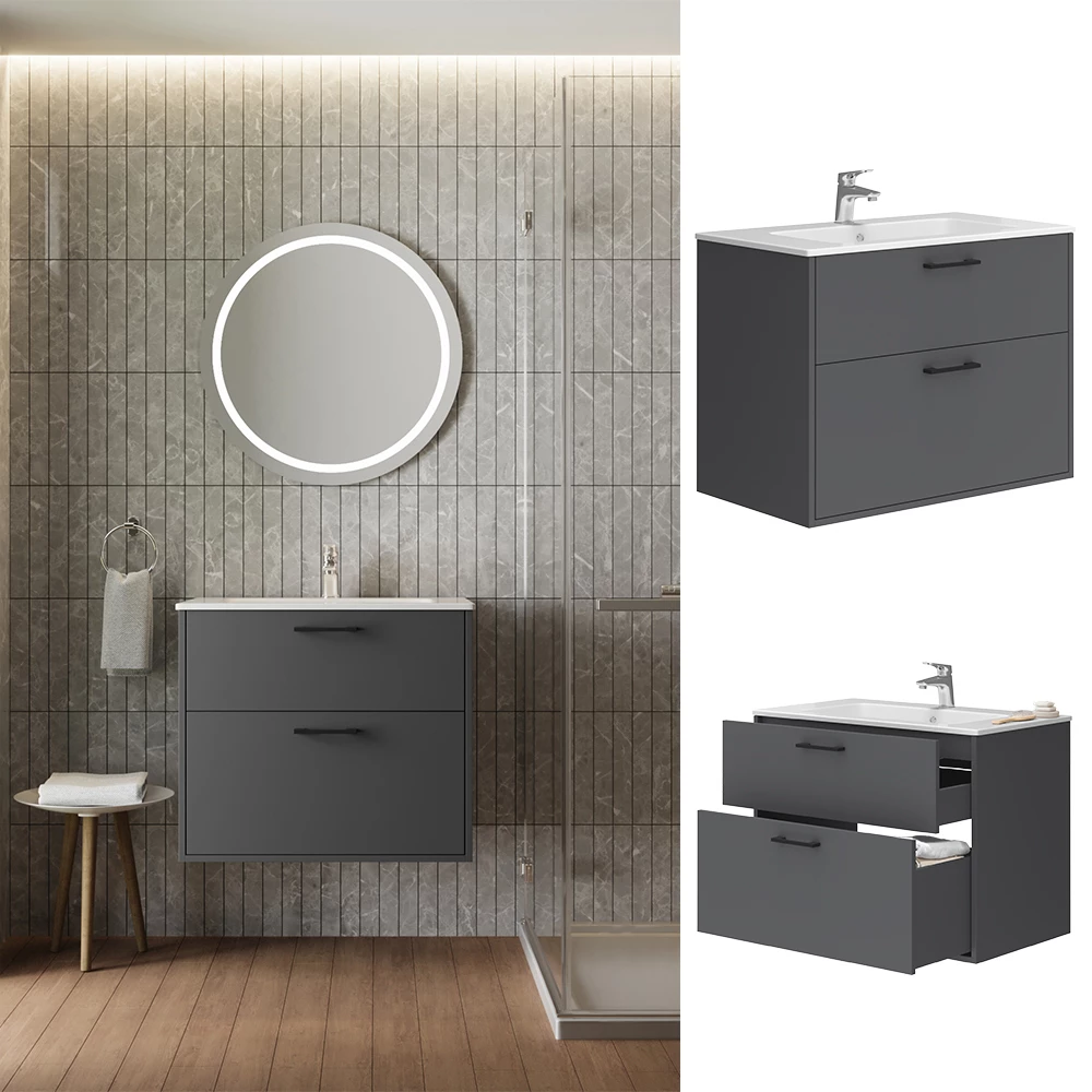 Vicco Set di mobili da bagno Antracite 80 x 61.5 cm con lavabo, Lanco