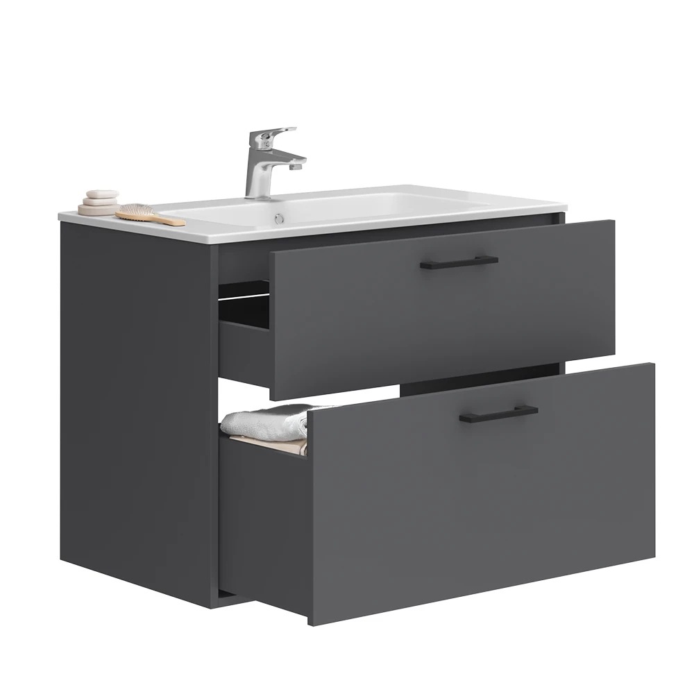 Vicco Set di mobili da bagno Antracite 80 x 61.5 cm con lavabo, Lanco