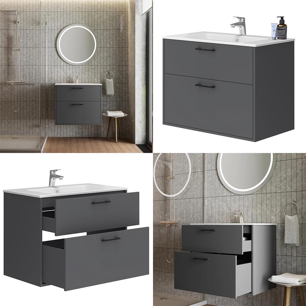Vicco Set di mobili da bagno Antracite 80 x 61.5 cm con lavabo, Lanco