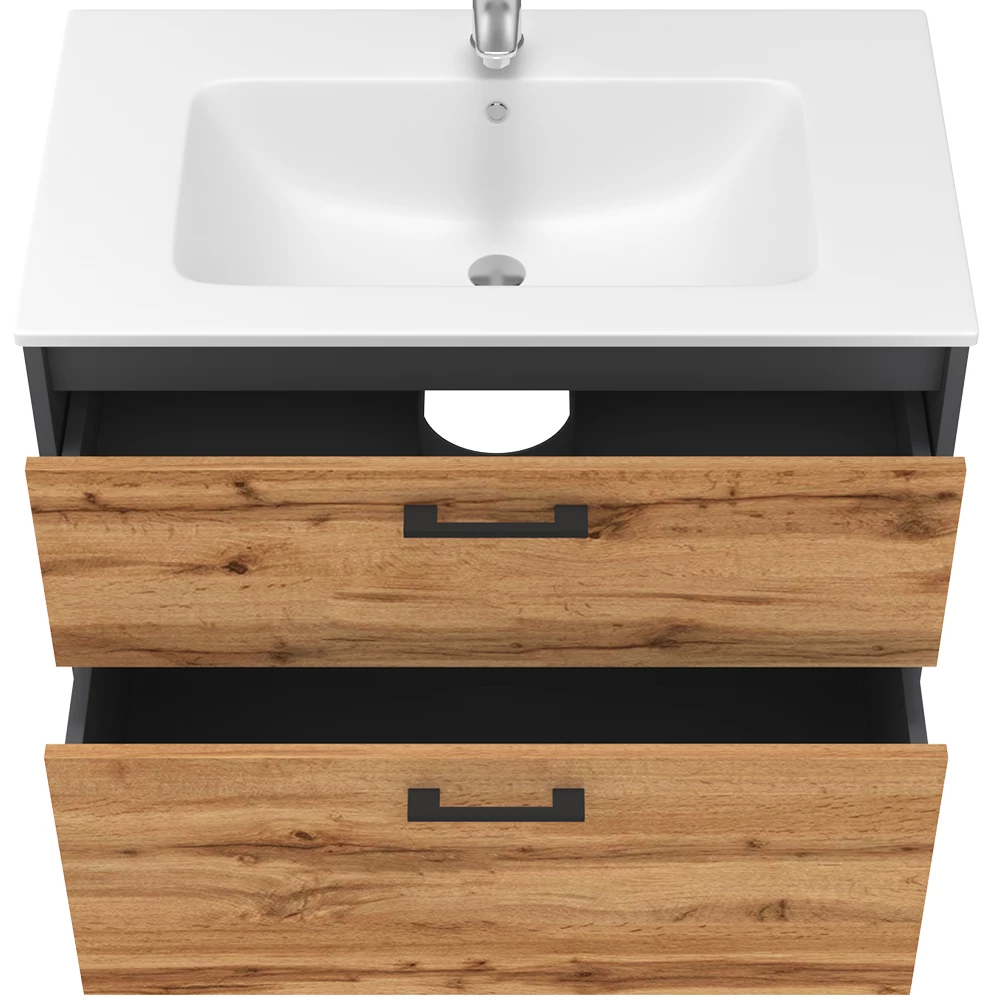 Vicco Badmöbel-Set Anthrazit/Goldkraft Eiche 80 x 61.5 cm mit Waschbecken, Lanco