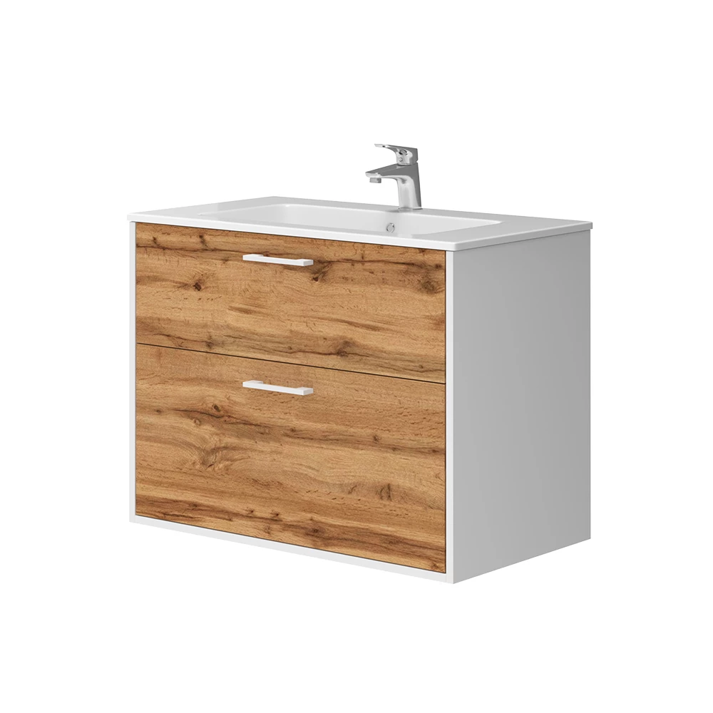 Vicco Badkamermeubelset Eik wit/goud 80 x 61.5 cm met wastafel, Lanco
