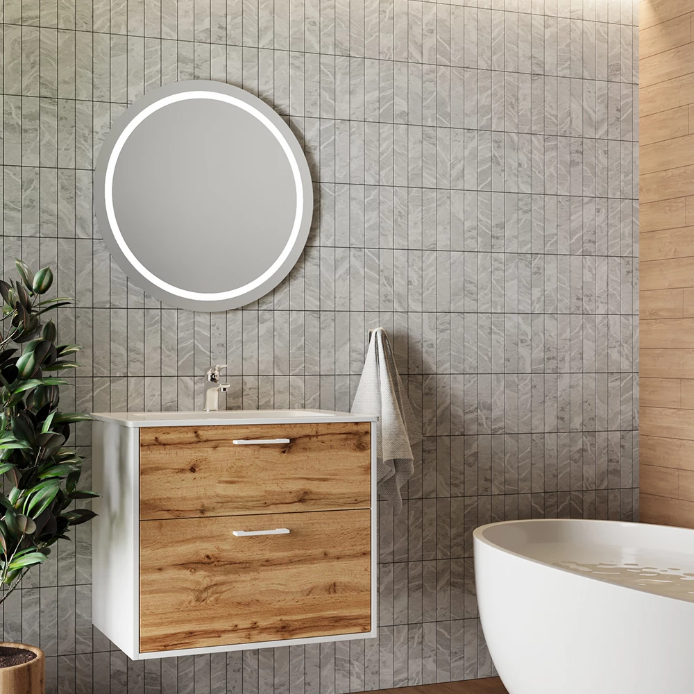 Vicco Badkamermeubelset Eik wit/goud 80 x 61.5 cm met wastafel, Lanco