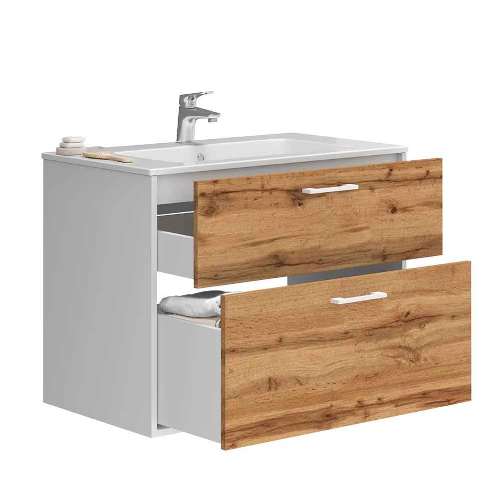 Vicco Badkamermeubelset Eik wit/goud 80 x 61.5 cm met wastafel, Lanco